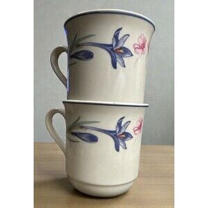 Vintage FOREVER SPRING by China Stoneware Coffee Mugs Tea Cups Set of 2